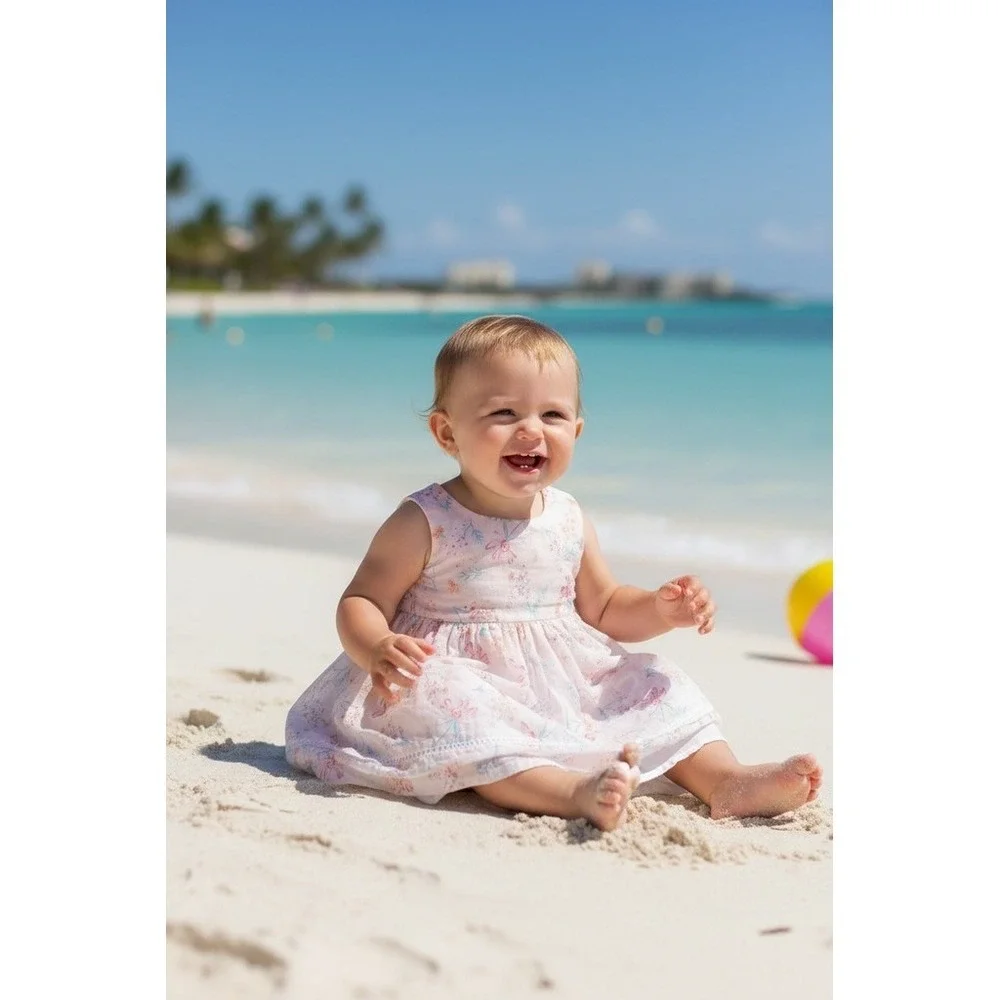 Tommy Bahama Sundress Baby Girls 12-18M Pink Floral Sleeveless Bow Back resort